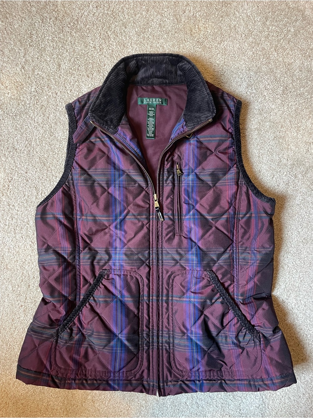 Lauren Ralph Lauren Quilted Plaid Vest - Plum & Navy